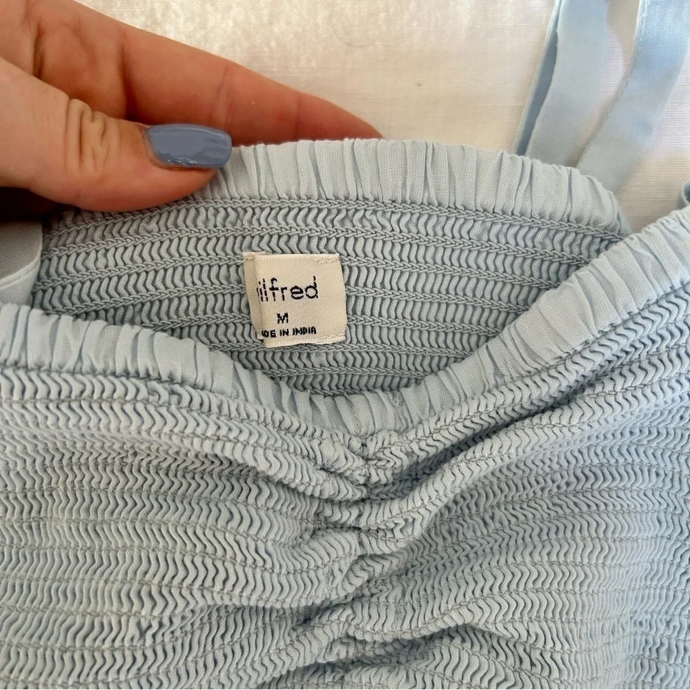 Aritzia Wilfred La Boheme Blue Babydoll Crop Top, Flowy Spaghetti Straps, Size M - Picture 6 of 7